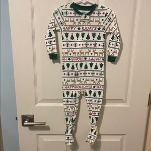 Carter's Green and White Holiday Footie Pajama NWOT